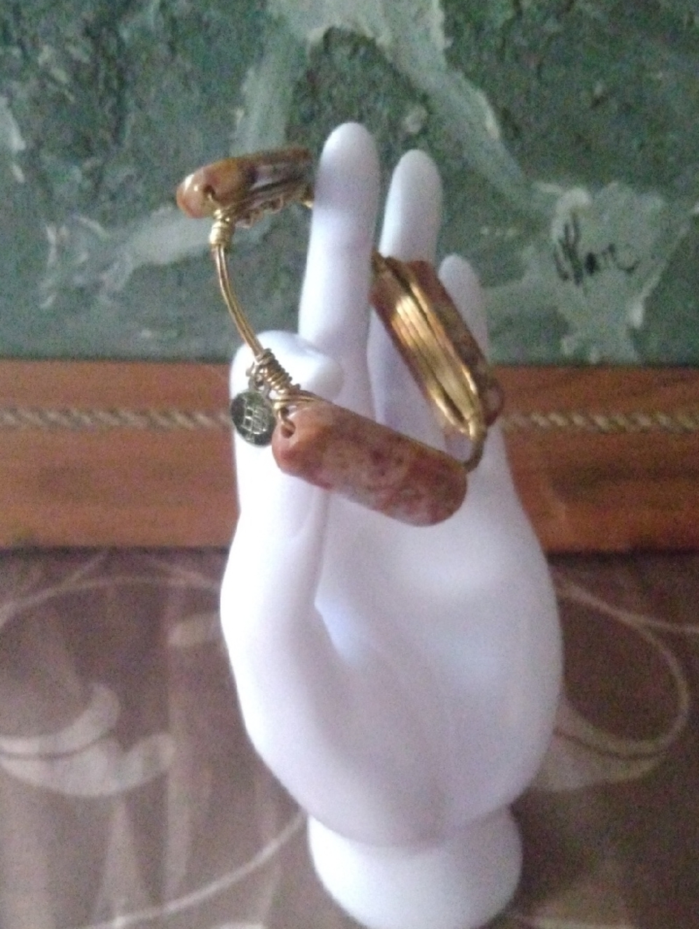 Bourbon and Bowties Gold-Tone Bracelet with Brown Jasper Beads